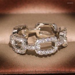 Wedding Rings Trendy Micro-Inlaid Zircon Cuban Chain Punk Hip Hop For Women Open Finger Ring Couple Fashion Jewellery Accessories