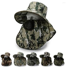 Wide Brim Hats 1pc Camouflage Sunscreen Cap Button Fixation Fishing Sunshade Outdoor Hiking Tea Picking Pography Mask Shawl Breathable