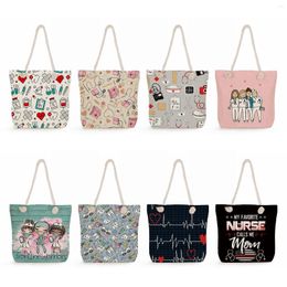 Evening Bags Customise Linen Practical Big Size Travel Beach Bag Eco Portable Handbags Fashion Simple Women's Tote Print Shoulder