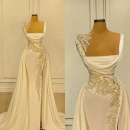 Mermaid Wedding Dresses Bridal Gown Sleeveless Lace Applique Beaded Pearls Ruffles Sweep Train Side Slit Custom Made Country Plus Size Vestido De Novia