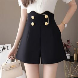 Women's Shorts Women Vintage Black Slim Summer Chic Solid All-match Ladies Clothing Stylish High Waisted Short Pants Mujer Q156