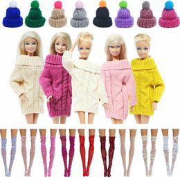 Doll Accessories Handmade Winter Outfits Hat Stocking Knitted Sweater Clothes for Kids Toys Warm Casual Wear 230424