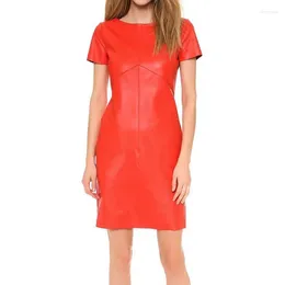Women's Leather Women Short Skirt Genuine Soft Lambskin Party Wear Ladies Red Dress