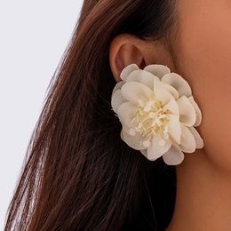 Exaggerated White Big Rose Flower Stud Earrings for Women Wed Elegant Needle Piercing Petal Earrings Daily Jewellery