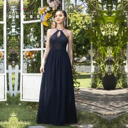 المصمم Long Maxi Prom Dress Ulyless Halter خط العنق تنورة شيفون مع تنورة من نص من الدانتيل V-Back فساتين مسائية رسمية