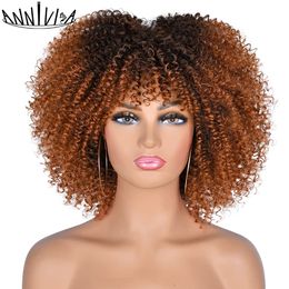 Synthetic Wigs Short Hair Afro Kinky Curly With Bangs African Ombre Glueless Cosplay For Black Women High Temperature 230425