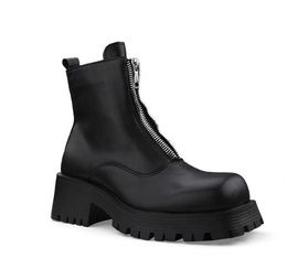 TOP quality Black unisex British style square toe Martin boots with trendy mid top zippered boots Korean version trendy short WOMEN AND MEN boots