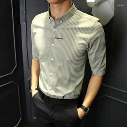 Men's Casual Shirts Summer Business Leisure Commuter Top Fashion Button Simplicity Striped Polo Collar Half Sleeve Temperament Versatile