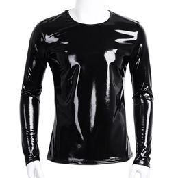 Men's Body Shapers sexy men shiny patent leather coat sexy slim sweatershirt Stage costume