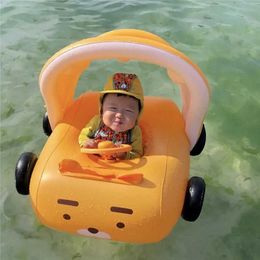 Life Vest Buoy Removable Sunshade Cartoon Car Baby Infant Pool Float Swimming Ring with Steering Wheel Swim Seat Summer Beach Party Pool Toys J230424