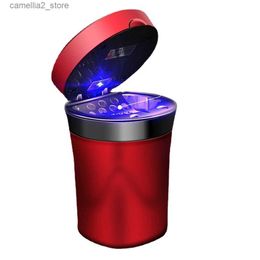 Car Ashtrays New Rechargeable Solar Energy Car LED Ashtray Car Trash Can Removable Cigarette Lighter LED Light for Car Cup Holder Q231125