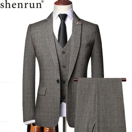 Men's Suits Blazers Shenrun Men Spring Autumn Business Formal Casual 3 Pieces Suit Slim Party Prom Fashion Wedding Groom Banquet Gray Brown 231124