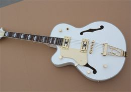 Left Handed Custom Shop White Falcon Jazz Electric Guitar G6136 Hollow Body Rosewood Fingerboard Golden Hardware