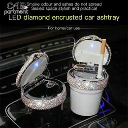Car Ashtrays Automatic Light Indicator Ashtray Diamond Multifunctional Universal Car Cup Holder Flame Retardant Car Interior Supplies Q231125