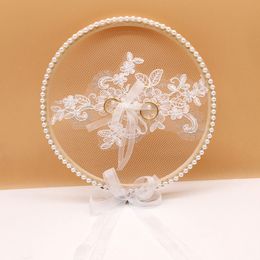 Other Event Party Supplies Ring Pillow White Wood Lace Round Holder Cushion Bearer Engagement Po Props Wedding Decor Proposal Marriage Ring Pillow 230425