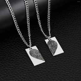 Pendant Necklaces 2Pcs Stainless Steel Creative Fingerprint Square Necklace For Women Men Personality Couple Lovers Jewelry Wedding Gift