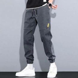 Men's Pants Breathable Slimming Mid Rise Trousers Bottoms Denim Elastic Waist For Working