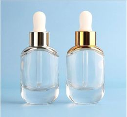 100pcs Fashion glass dropper bottle 30ml clear essential oil cosmetic container packaging 1oz, serum glass bottle dropper