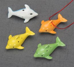 Cute 6Hole Arts and Crafts Ceramic Dolphin Ocarina Educational Toy Musical Instrument Animal Shape Music Flute Charm 6 5yx Z1215037