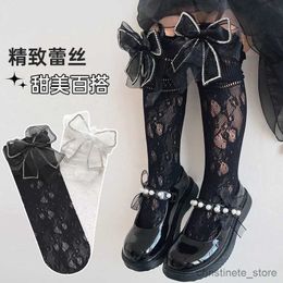 Kids Socks Sweet Baby Girls Over The Knee High Socks Big Lace Shiny Bow Long Socks Toddler Kids Flower Hollowed out Stockings R231125