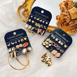 Hoop Earrings Vintage Pearl Crystal Set Metal Gold Colour Dangle Heart Tassel Geometric Fashion Jewellery Trendy