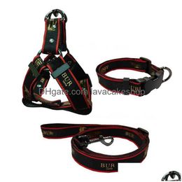 Dog Collars & Leashes Dog Collar Designer Harness Leashes Set Pets Car Seat Belts Classic Bronzing Font Letter Pet Collars For Small M Dhkc2