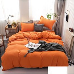 Bedding Sets Winter Solid Orange Color Set Flat Bed Sheet Duvet Er Pillowcase Queen Fl Single 221208 Drop Delivery Home Garden Texti Otlx4