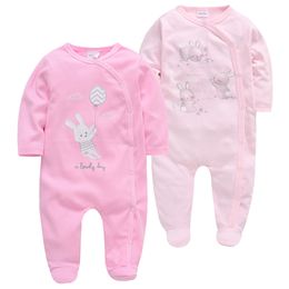 Rompers 2pcs/lot baby rompers Baby Girl Clothes Full Sleeve 100%Cotton Cartoon Print Overalls born Baby Footies Toddler Jumpsuit 230425