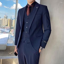 Men's Suits ( Jacket Vest Pants )3-piece Male Formal Business Solid Colour Suit For Fashion Boutique Bridegroom Wedding Dress