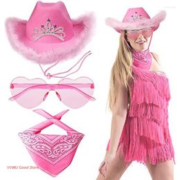 Berets 3pcs Novelty Cowboy Hat With Bandana Heart Shaped Sunglasses Western Party Tools