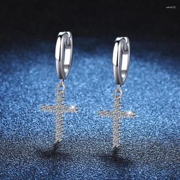 Stud Earrings All Real Moissanite Cross Shiny Gemstone Crucifix Ear Ring S925 Pure Silver Fine Jewelry Pass Diamond Test