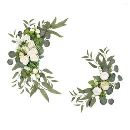 Decorative Flowers 2pcs Artificial Flower Lintel Wreaths Welcome Wedding Floral Decoration Background Ceremony Two Piece Set Plastic Pendant