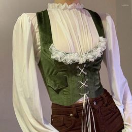 Women's Vests Women U Shape Forest Green Renaissance Festival Corset Bodice Lace Flocked Vest Faire Costume Wench Witch Tops