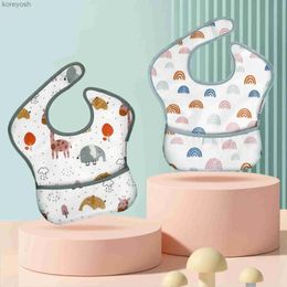 Bibs Burp Cloths 2Pcs Baby Bibs Waterproof Cartoon Bibs TPU Coating Feeding Bibs Washable Infant Bibs With Food Catcher for Baby Girls BoysL231125