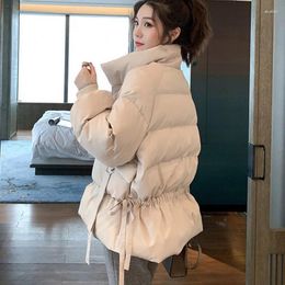 Women's Down Thick Cotton Jacket Solid Woman Coat Drawstring Design Cotton-Padded Clothes Zipper Female Parka Short Women