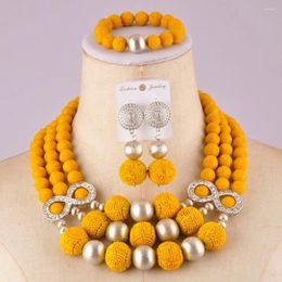 Necklace Earrings Set Est African Beads Yellow Jewellery Artificial Coral Nigerian Wedding Bridal Sets C21-22-09