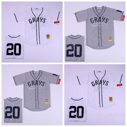 Moive Baseball 20 Josh Gibson Jerseys Greys Negro Film Homestead National League Team White Grey Breathable Stitched Pure Cotton Cool Base Cooperstown College Top