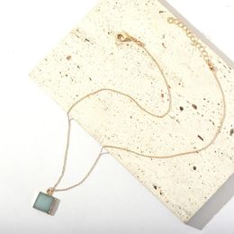 Pendant Necklaces 16 Inch Delicate Thin Chain Natural Square Stone Necklace For Women 2023 Summer