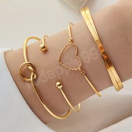Fashion Heart Cross Bracelet for Women Punk Gold Color Open Mouthed Bangle Set Trendy Jewelry Gifts Accessories