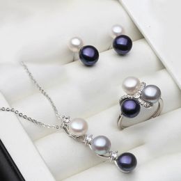 Bracelet Earrings Necklace Trendy 925 Silver Natural Freshwater Pearl Necklace And Earrings Set With Ring White Black 231124