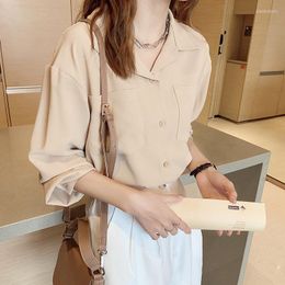 Women's Blouses Ready Stock Sweet Women Button Korean Shirt CHIC Autumn Loose Casual Pocket Long Sleeve Plain Chiffon Blouse