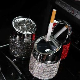 Car Ashtrays Creativity Luxury Crystal Rhinestones Car Ashtray Cup Holder Metal With Diamond Portable Cigarette Cup Auto Interior Accessories Q231125