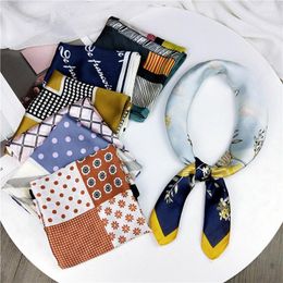 Scarves 70cm Square Scarf Silk Women Decorative Neck Tie Hair HandFoulard Shawl Thin Hairband Hijab Bandana Headband Wholesale