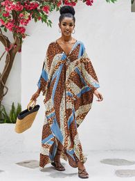 Women's Swimwear Beach Dresses Leopard Kaftans For Women 2023 Vintage India Folk Maxi Robe Cover Ups Rayon Bathing Suits