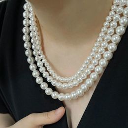 Choker Peri'sBox 6/8/10mm Classic Imitation White Pearls Strand Necklace For Women Statement Big Large Glass Pearl Chunky Necklaces