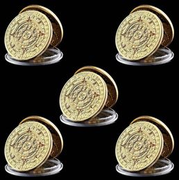 5pcs Commemorative Coin Craft Mexican Ancient Maya Aztec Calendar Prediction Culture Challenge Token Badge5805637