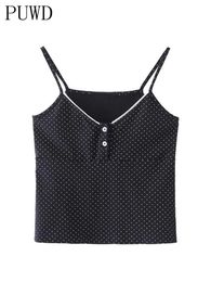 Women's Tanks Camis PUWD Casual Black Flower Printed Soft Cotton Tank Top Summer Fashion Retro Ultra Thin Short 230425