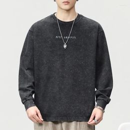 Men's T Shirts Autumn And Winter Tide Brand Heavy Wash Long Sleeve Hoodie Men Loose Large Size Round Neck Black All Match