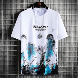 Men's T-Shirts Ice Silk Short Sleeve T-shirt Men's Summer Tops Tees Harajuku Printing Loose Shirt Men Bottoming Shirt Top Clothes 230425