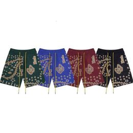 Designer Short Fashion Casual Clothing Beach shorts Rhude Cashew Flower Letter Jacquard Knitted Shorts Summer Men's Women's Drawstring Loose Casual Capris